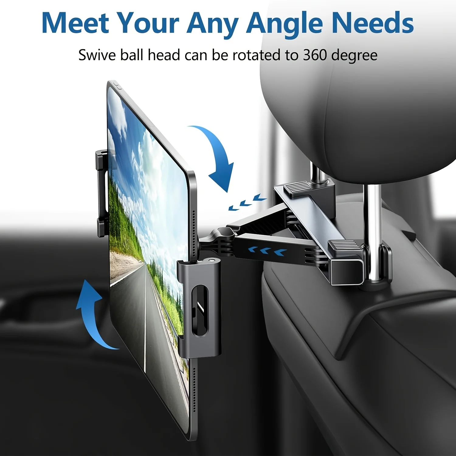 360 Degree Rotation Car Phone Holder & Tablet Mount for Rear Seat - High Quality & Comfortable Headrest Pillow Bracket thumbnail 4
