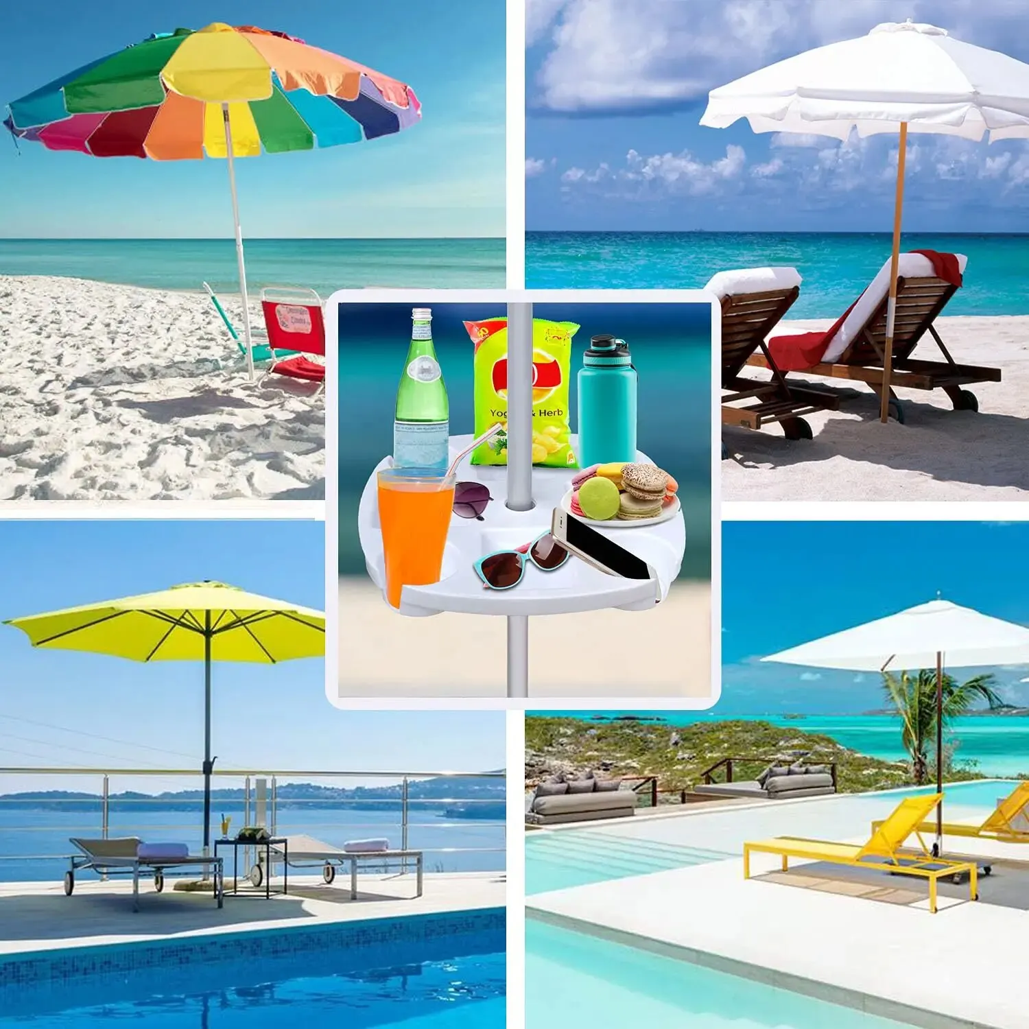 CYBeach Umbrella Umbrella Tray, with 4 Cup Holders and 4 Snack Grids, Suitable for Beaches, Terraces, Gardens and Swimming Pools thumbnail 4