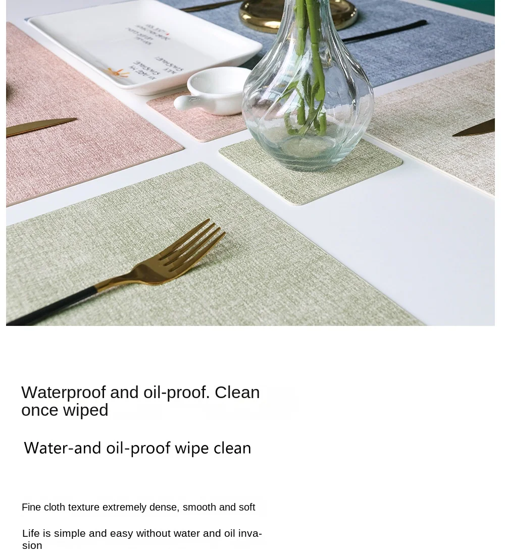 Waterproof Oilproof Placemats Non Slip Heat Resistance Washable Table Mats Cup Coasters Kitchen Water Uptake Dinner Placemats thumbnail 5