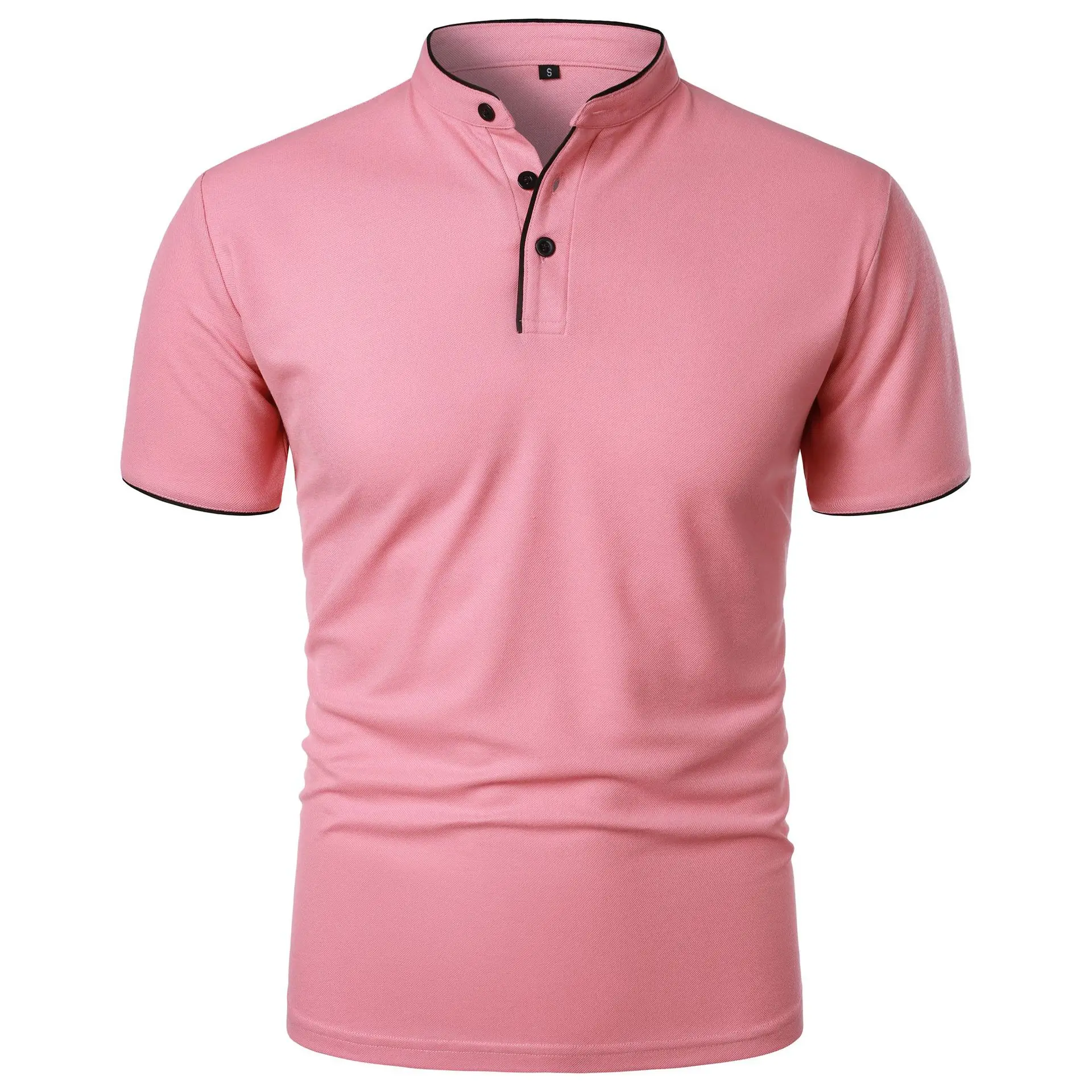 Summer Men's Short Sleeve Collar Tshirts New Solid Color Casual Polo Shirt Trendy Breathable Loose Basic Splice Top thumbnail 5