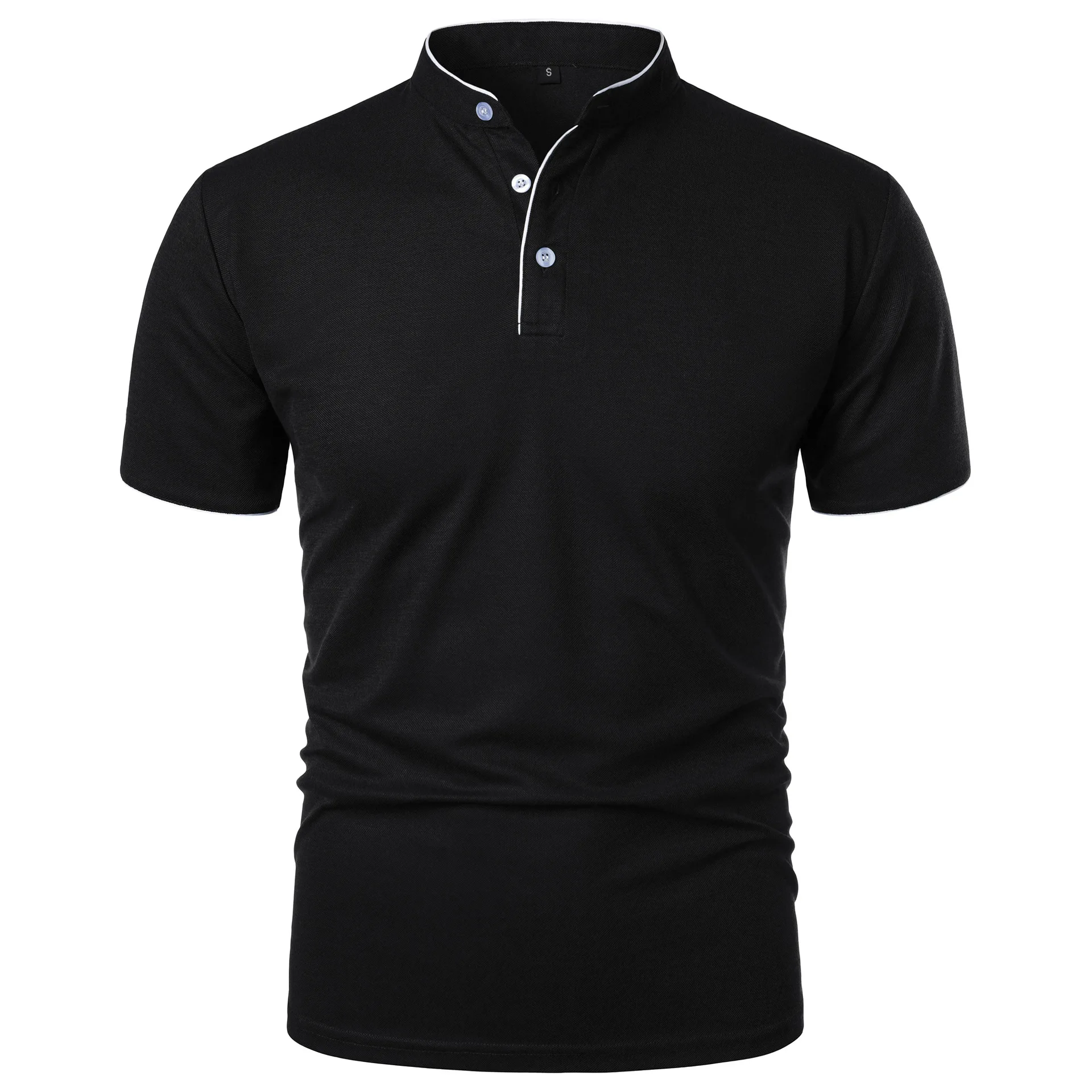 Summer Men's Short Sleeve Collar Tshirts New Solid Color Casual Polo Shirt Trendy Breathable Loose Basic Splice Top thumbnail 2