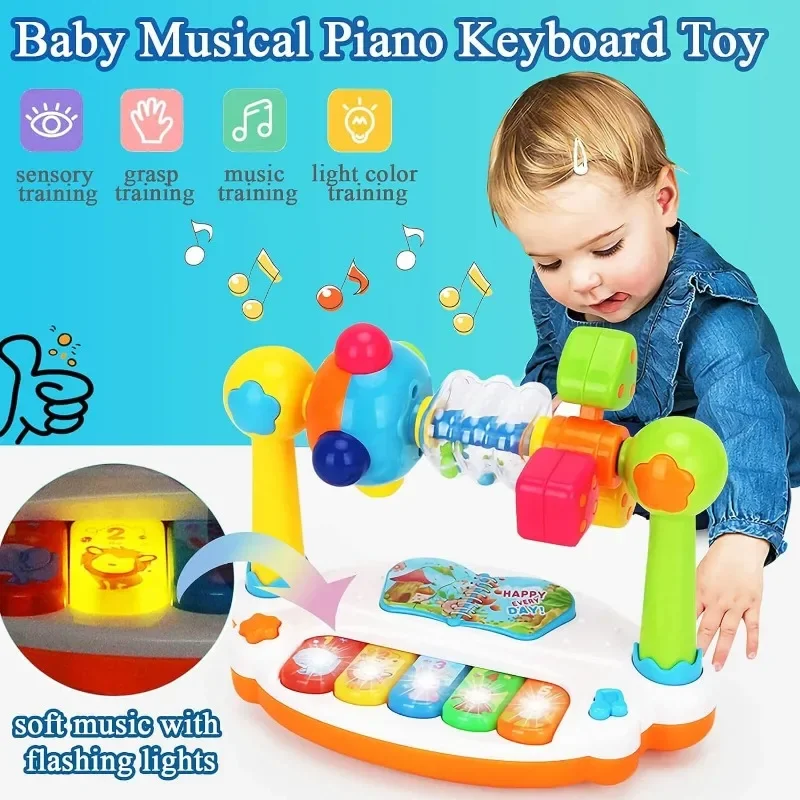 Baby Piano Toys Kids Rotating Music Keyboard Light Sound, Musical Toy for Toddlers,Early Educational Music Toy Gift Random Color thumbnail 2