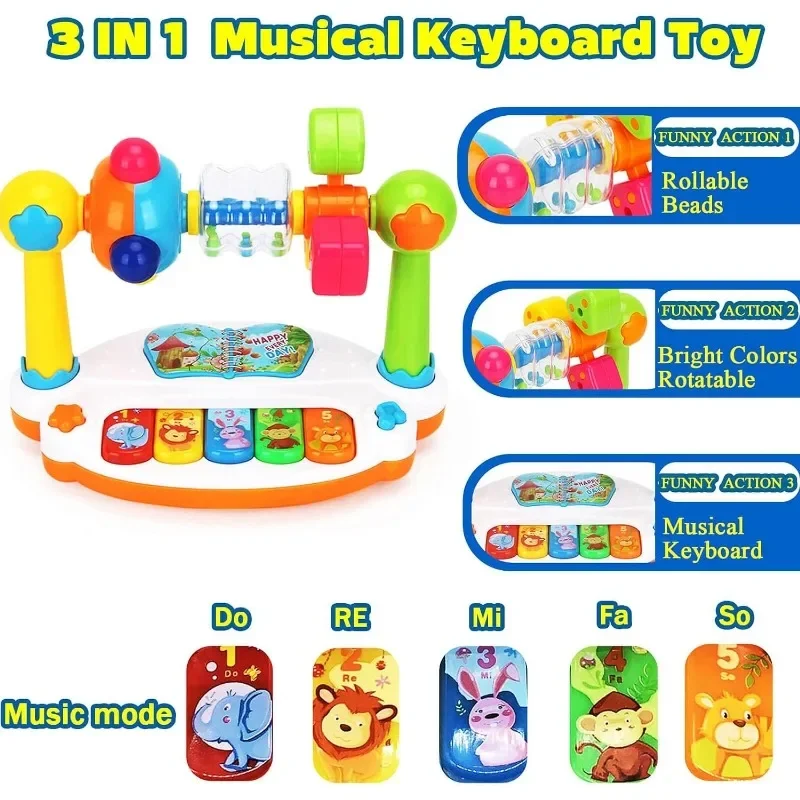 Baby Piano Toys Kids Rotating Music Keyboard Light Sound, Musical Toy for Toddlers,Early Educational Music Toy Gift Random Color thumbnail 5
