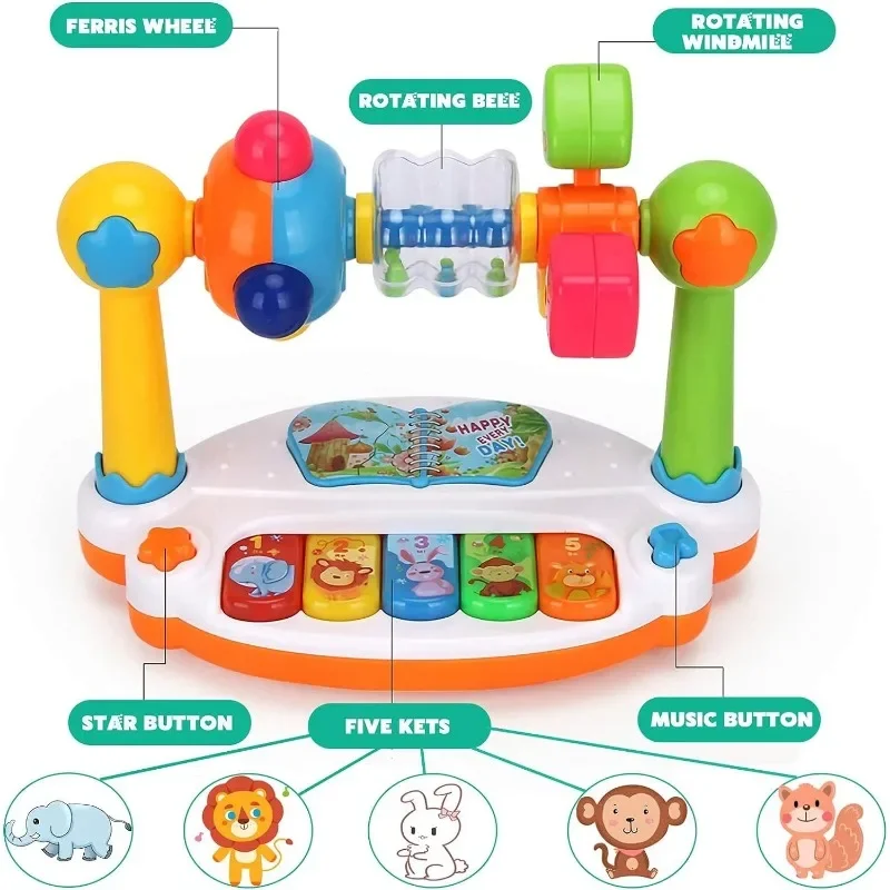 Baby Piano Toys Kids Rotating Music Keyboard Light Sound, Musical Toy for Toddlers,Early Educational Music Toy Gift Random Color thumbnail 3