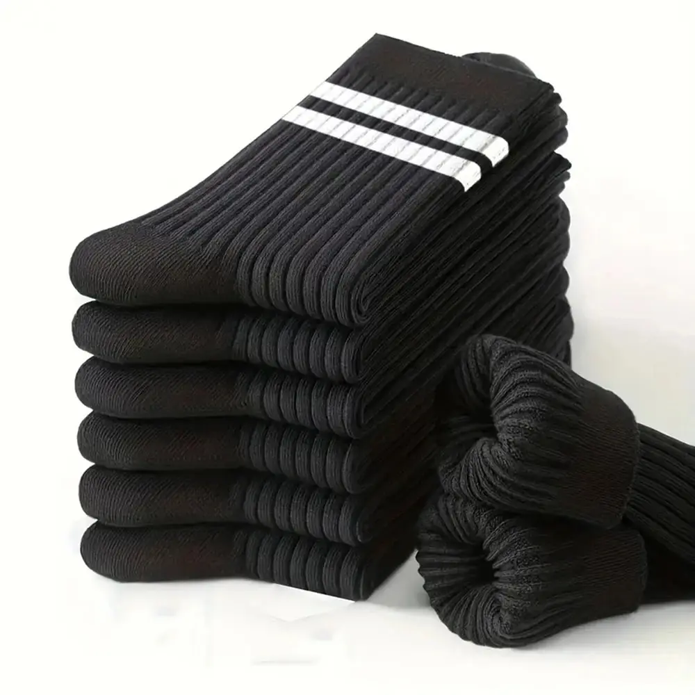6/10 Pairs Men's Socks Spring Autumn Simple Casual Black White Striped Socks Breathable Mid Tube Sock High-quality Round Neck