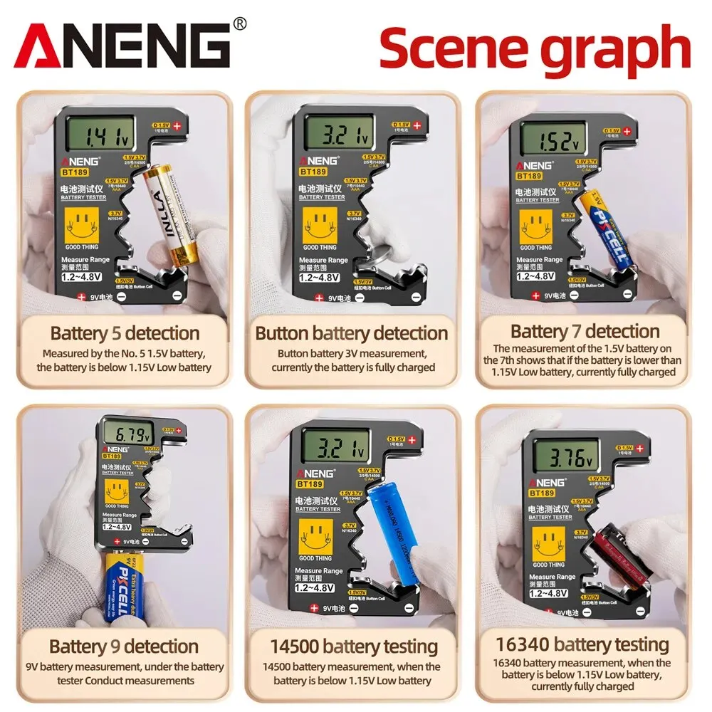 ANENG BT189 Button Cell Battery Tester 9V N D C AA AAA Universal Household LCD Display Battery Tester Power Bank Detectors Tools thumbnail 3