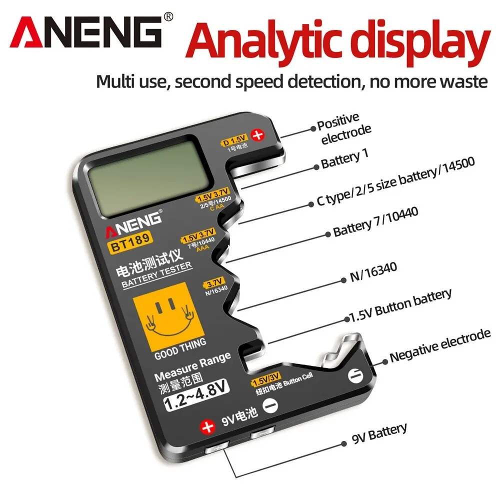 ANENG BT189 Button Cell Battery Tester 9V N D C AA AAA Universal Household LCD Display Battery Tester Power Bank Detectors Tools thumbnail 5