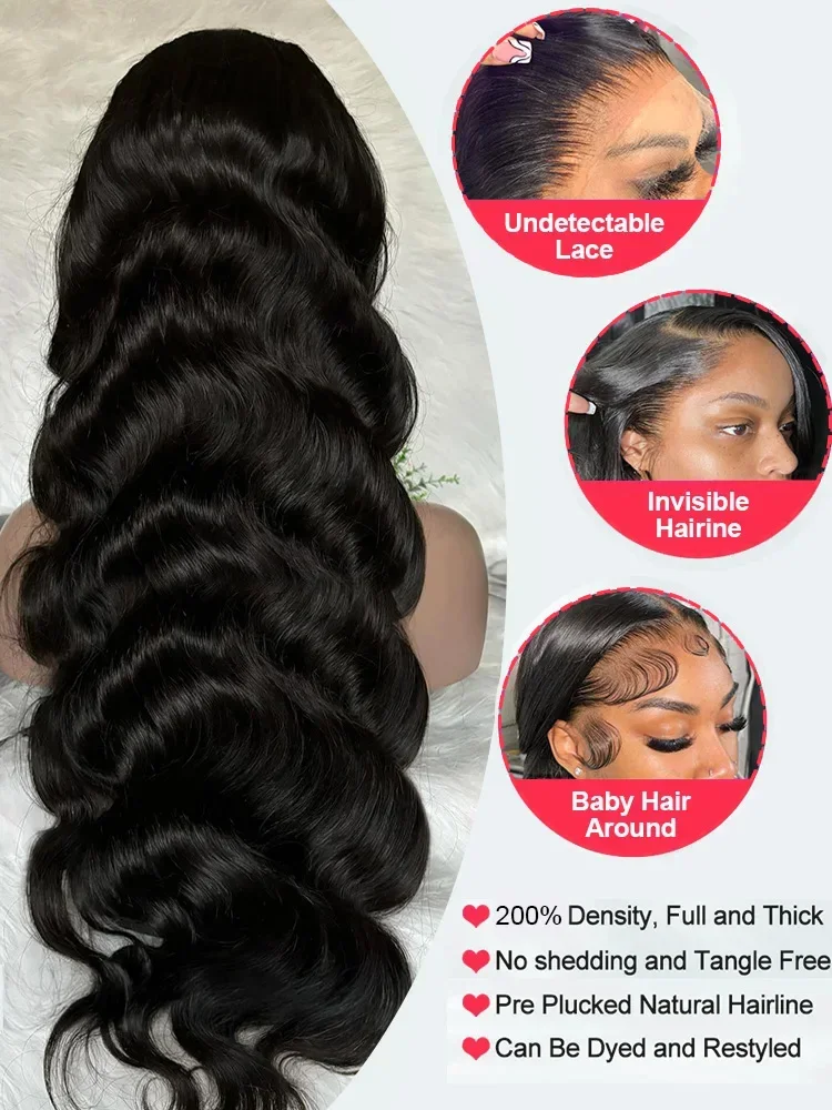 250 Density Human Hair 13x6 Body Wave Lace Frontal Wig HD 30 40 Inch 13x4 Lace Front Wigs Water Loose Black 5x5 Glueless Closure thumbnail 2