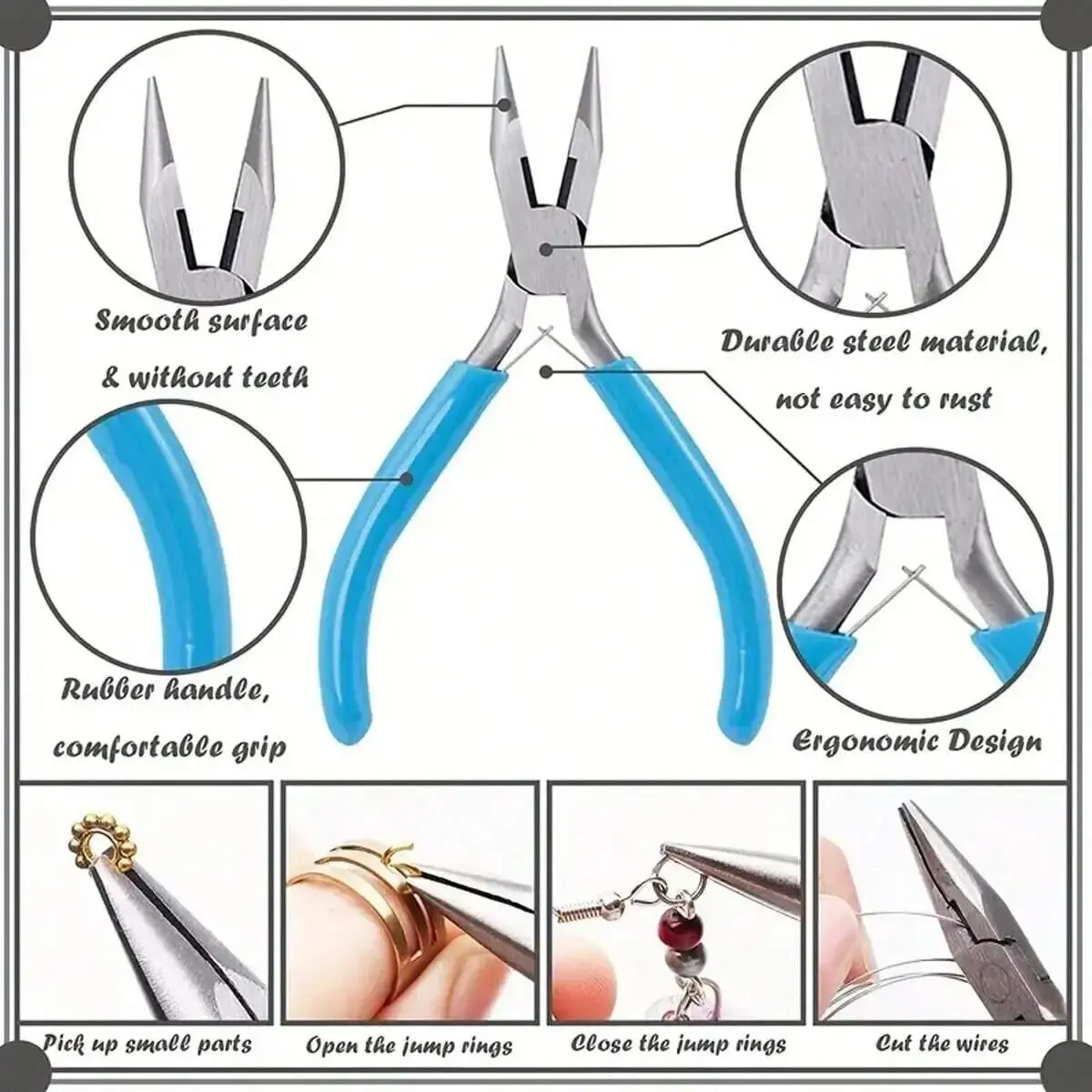 3pcs Jewelry Making Pliers Set - Needle Nose, Chain Nose, Round Nose & Wire Cutter - Perfect for Jewelry Repair, Wire Wrapping thumbnail 6