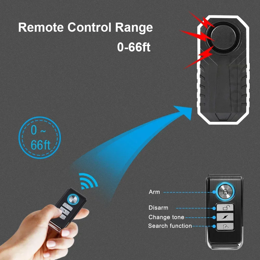 ELECTOP Bicycle Alarm Remote Control Waterproof Electric Motorcycle Scooter Bike Wireless Security Vibration Motion Sensor Alarm thumbnail 2