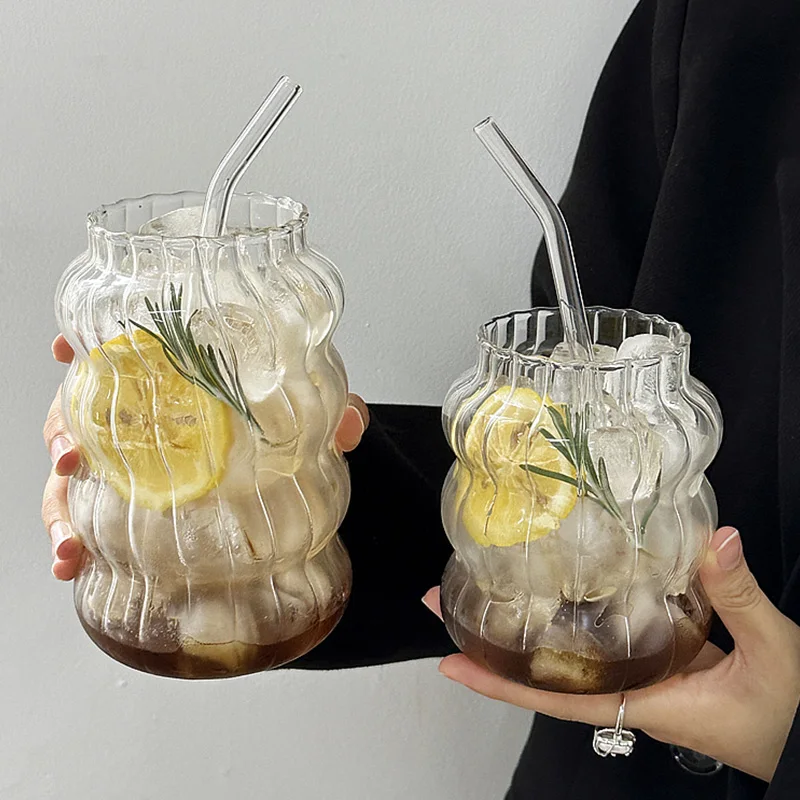 Glass Cups Drinkware and Barware Cold Coffee Cups Latte Coffee Glass Iced Water Bottle Aesthetic Cup Wine Cocktail Glass Cups thumbnail 2