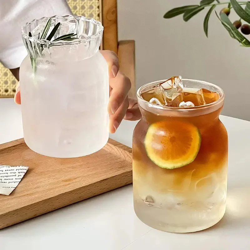 Glass Cups Drinkware and Barware Cold Coffee Cups Latte Coffee Glass Iced Water Bottle Aesthetic Cup Wine Cocktail Glass Cups thumbnail 4