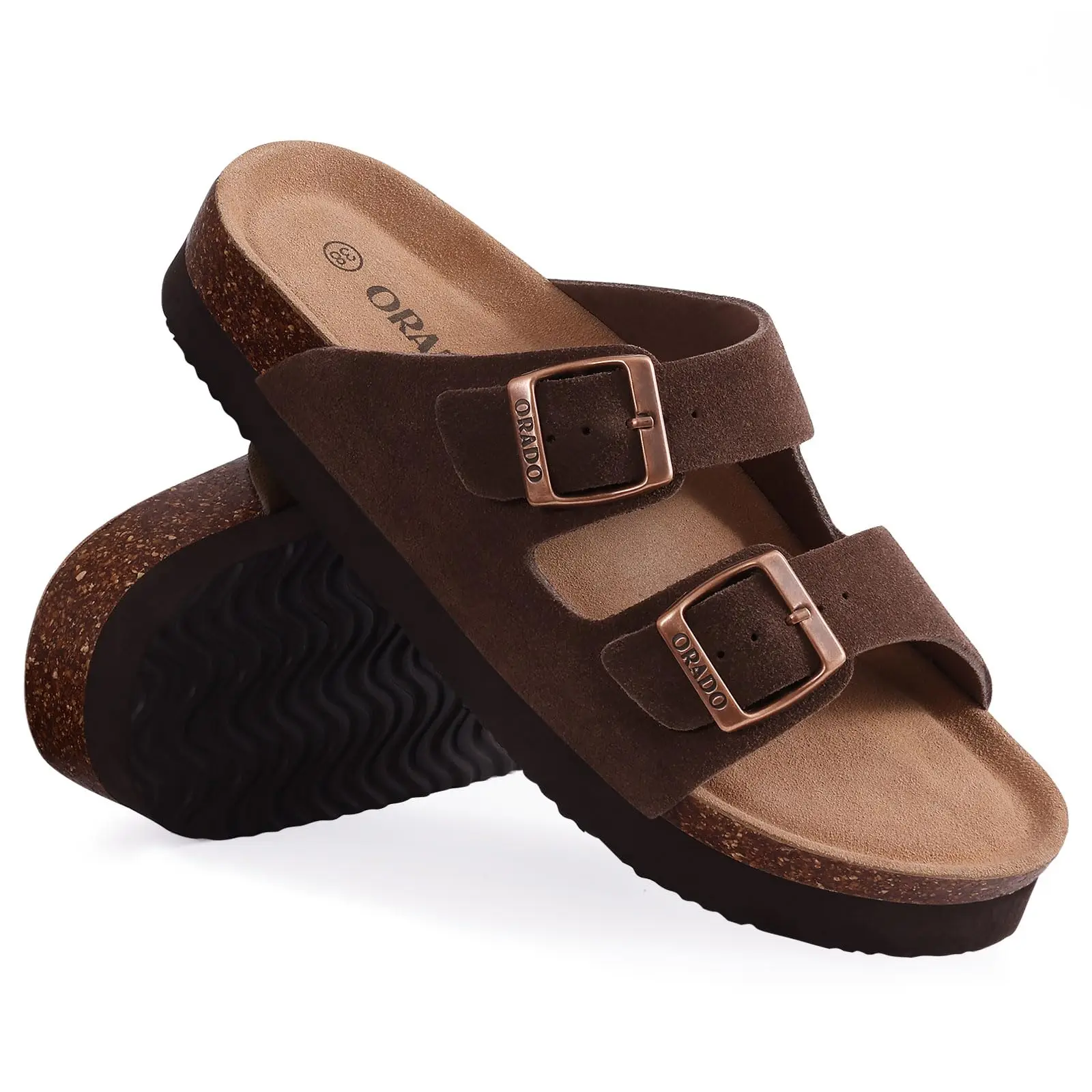 Litfun Classic Leather Cork Slippers Women Fashion Suede Flats Sandals Thick Footbed Cork Slides Unisex Outdoor Beach Slippers thumbnail 3