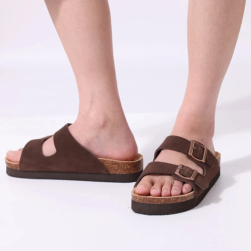 Litfun Classic Leather Cork Slippers Women Fashion Suede Flats Sandals Thick Footbed Cork Slides Unisex Outdoor Beach Slippers thumbnail 4