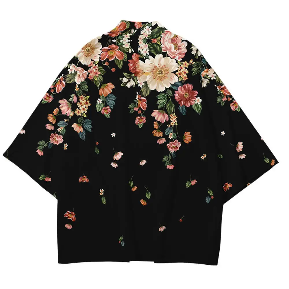 Asian Traditional Clothes Pink Floral Printed Japanese Kimono Men Women Loose 7 Sleeve Harajuku Haori Fashion Beach Cardigan thumbnail 5