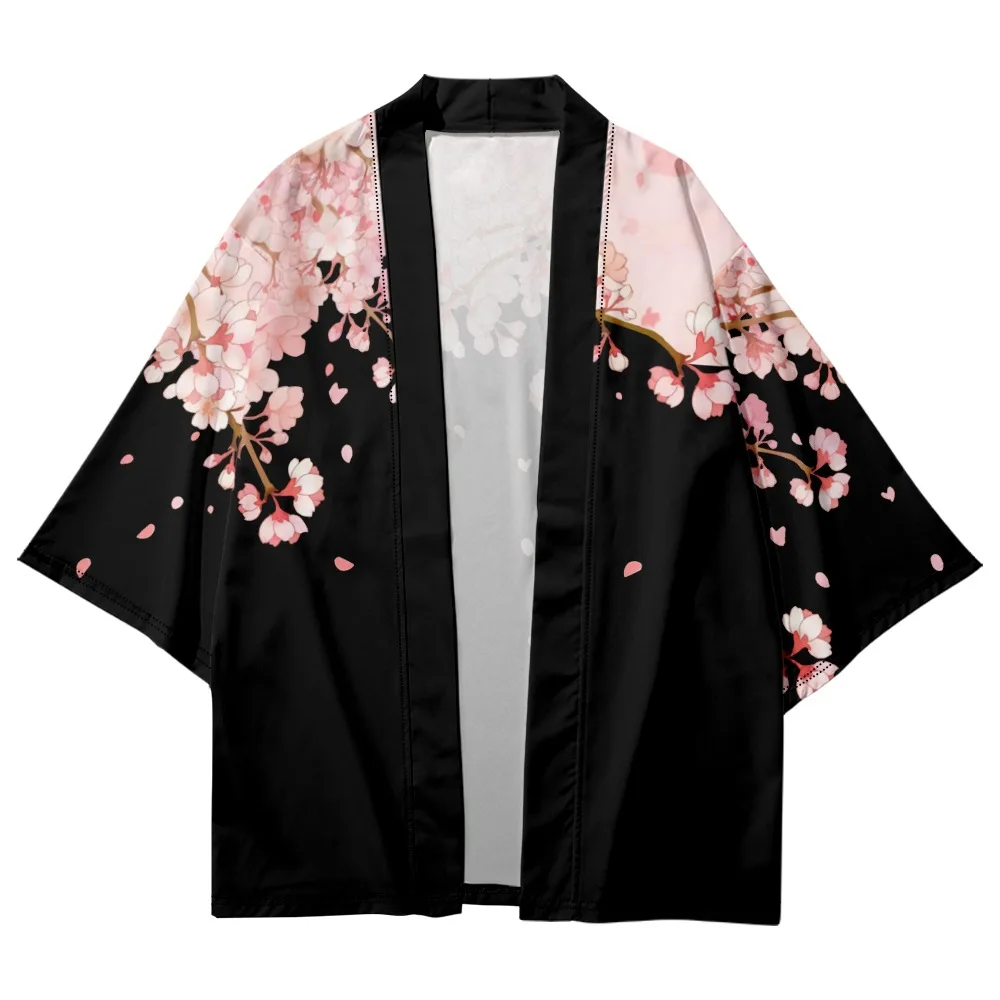 Asian Traditional Clothes Pink Floral Printed Japanese Kimono Men Women Loose 7 Sleeve Harajuku Haori Fashion Beach Cardigan thumbnail 2
