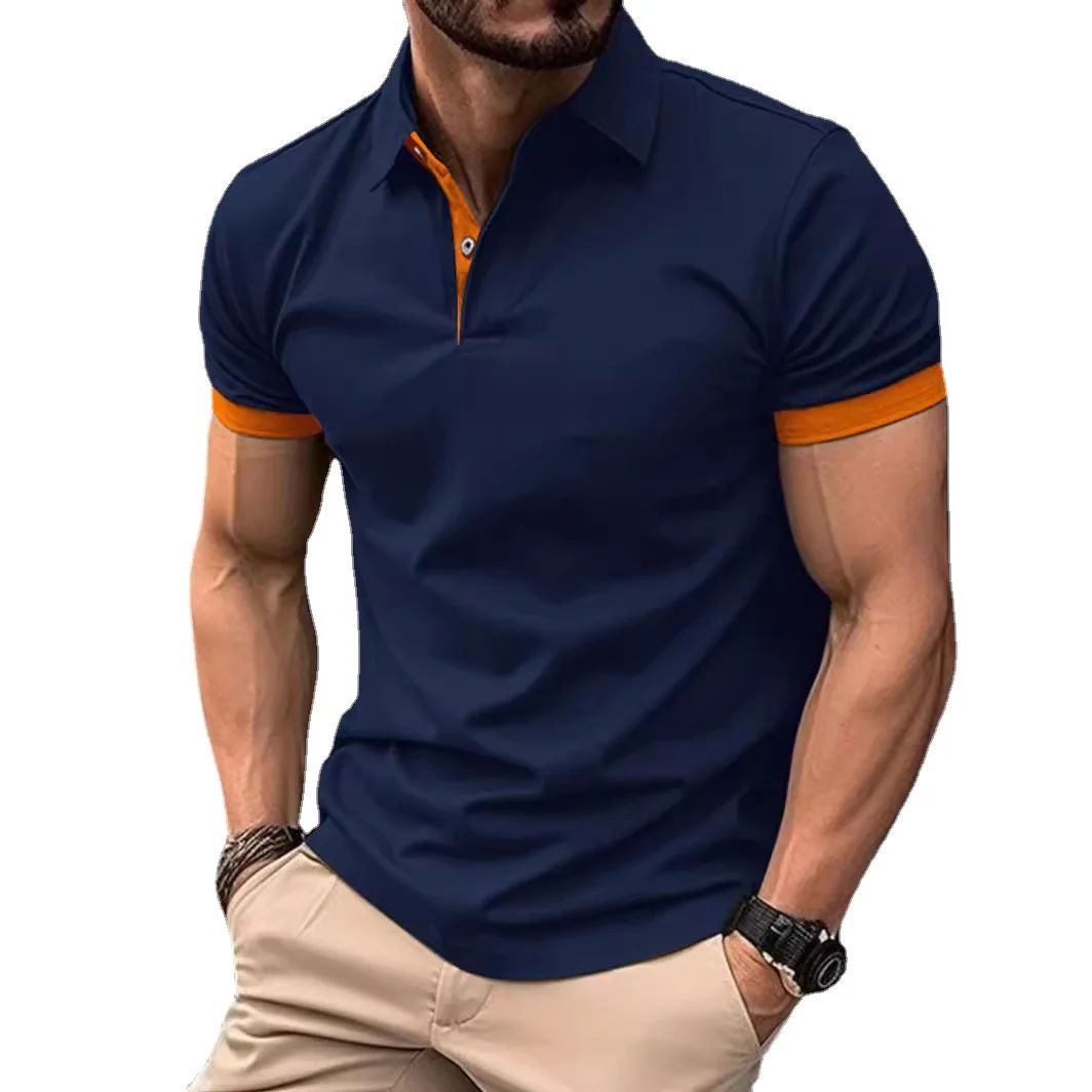 Summer Men Polo Shirts Men Short Sleeve Shirt Contrast Color Lightweight Streetwear Casual  Lapel Collar Tops thumbnail 3