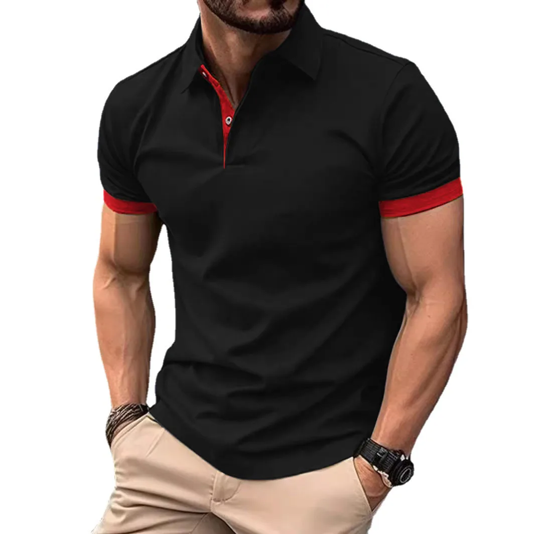 Summer Men Polo Shirts Men Short Sleeve Shirt Contrast Color Lightweight Streetwear Casual  Lapel Collar Tops thumbnail 2