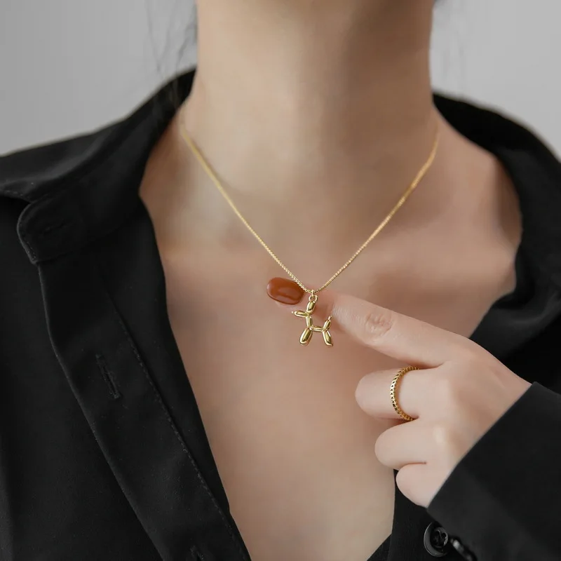 Silver Color Cute Animal Balloon Dog Necklaces Creative Pendant Clavicle Chain Necklace Ladies Girl Jewelry Dropshipping thumbnail 3