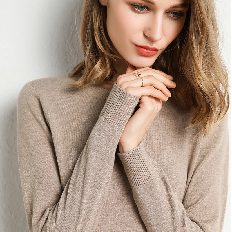 Women Slim O-Neck Pullover Cashmere Wool Blending Sweater Autumn And Winter Long-Sleeved Knit Bottoming Shirt Large Size 2024 thumbnail 3