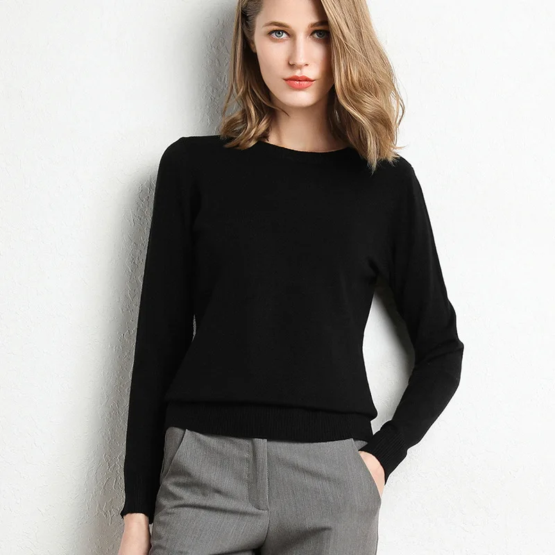 Women Slim O-Neck Pullover Cashmere Wool Blending Sweater Autumn And Winter Long-Sleeved Knit Bottoming Shirt Large Size 2024 thumbnail 4