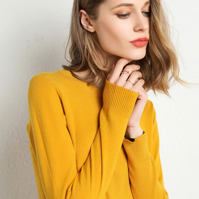 Women Slim O-Neck Pullover Cashmere Wool Blending Sweater Autumn And Winter Long-Sleeved Knit Bottoming Shirt Large Size 2024 thumbnail 5