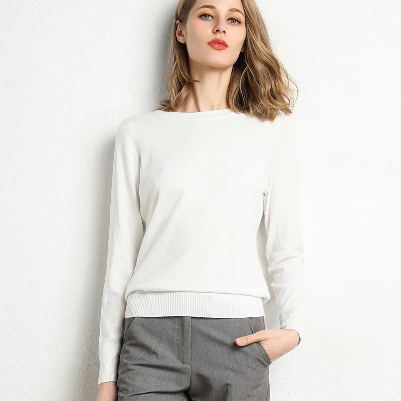 Women Slim O-Neck Pullover Cashmere Wool Blending Sweater Autumn And Winter Long-Sleeved Knit Bottoming Shirt Large Size 2024 thumbnail 6