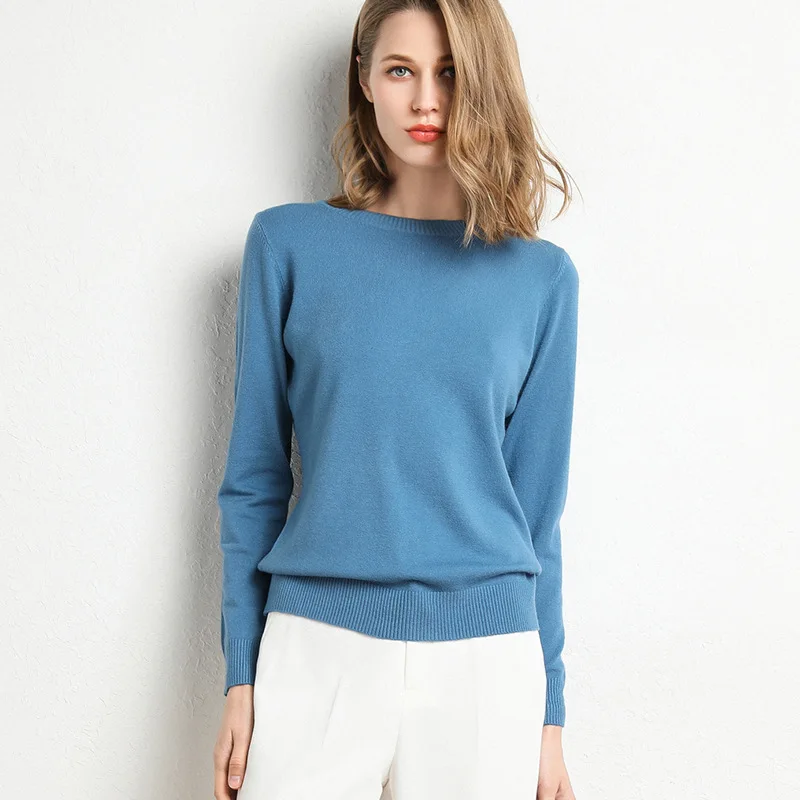 Women Slim O-Neck Pullover Cashmere Wool Blending Sweater Autumn And Winter Long-Sleeved Knit Bottoming Shirt Large Size 2024 thumbnail 2