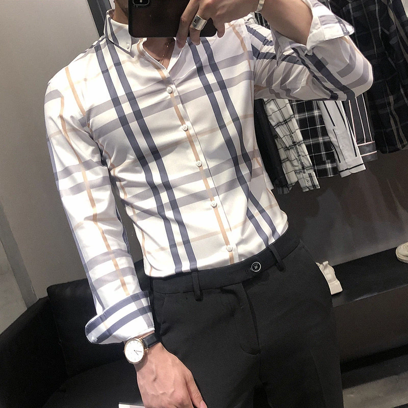 New men's printed long sleeved shirts with vertical stripes for spring and summer 2024, casual and loose fitting men's clothing thumbnail 3