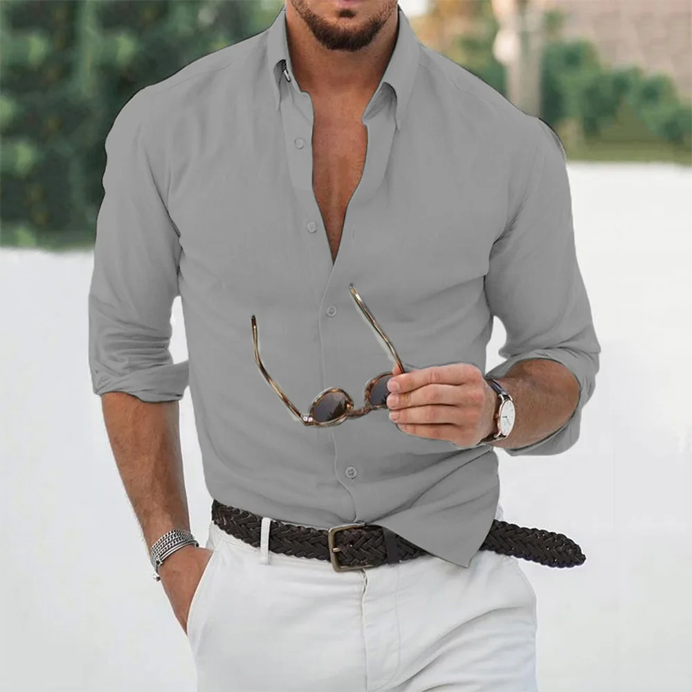 New Cotton Linen Shirts Men's Tops Causal Loose Solid Color Long Sleeves Lapel Men's Autumn Casual Wear Streetwear thumbnail 4