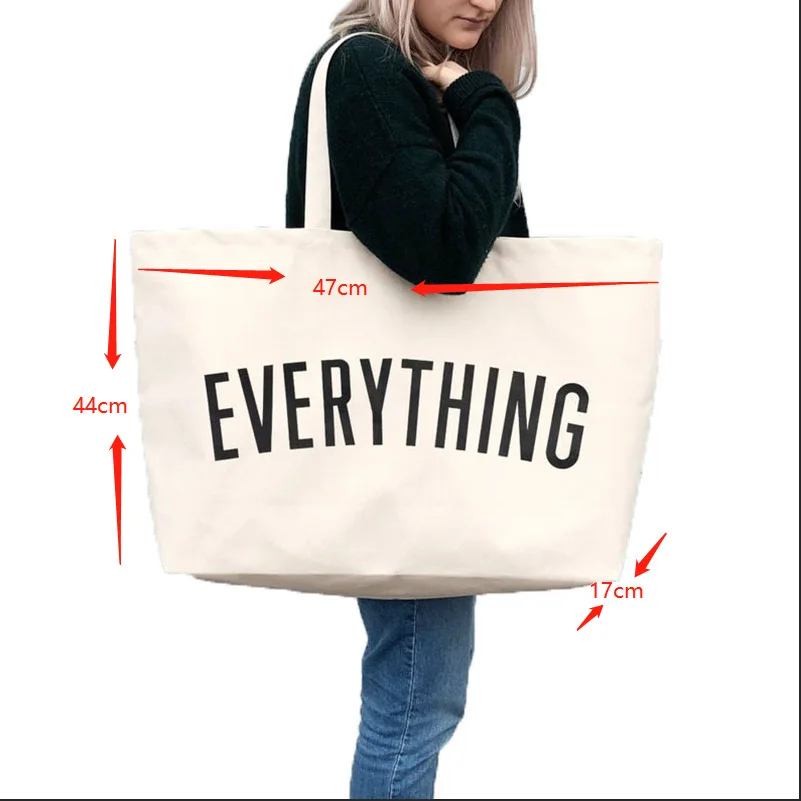 Large Capacity Canvas Tote Bag Extra Letters Fashion Beach Totes Bags Reusable Travel Shopping Handbag Grocery Bag Bolsos Mujer thumbnail 2
