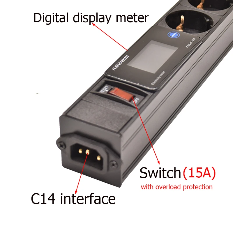 EU Power Strip With Switch Digital Ampermeter Power Energy Voltmeter Ammeter 2/3/4/5/6/7/8/9/10 European Socket C14 interface thumbnail 2