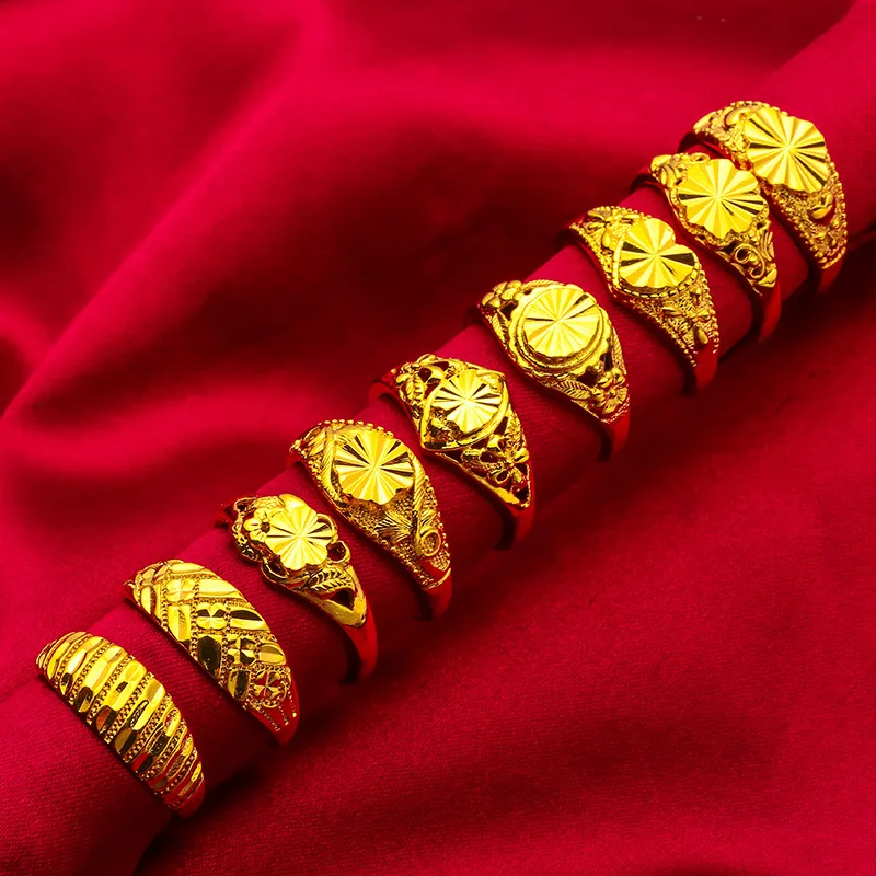 NEW Dubai Flower Gold Color Arab Rings For Women Resizable Ethiopia Wedding Jewelry African Party Gift Nigerian Jewellery thumbnail 2