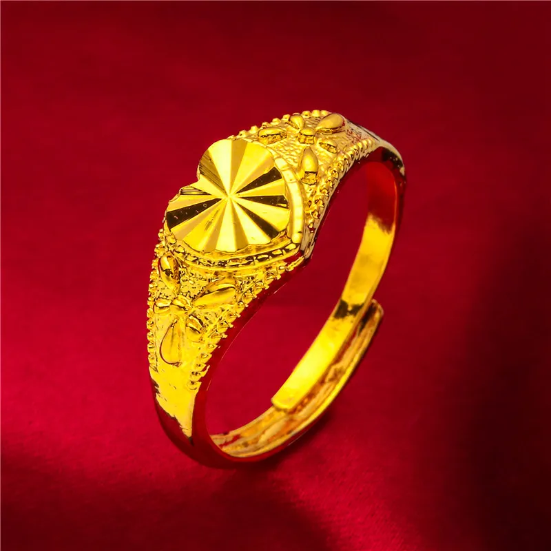 NEW Dubai Flower Gold Color Arab Rings For Women Resizable Ethiopia Wedding Jewelry African Party Gift Nigerian Jewellery thumbnail 5