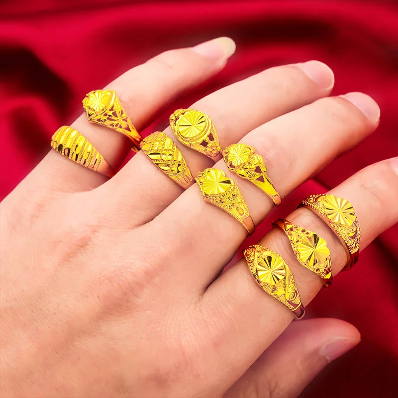 NEW Dubai Flower Gold Color Arab Rings For Women Resizable Ethiopia Wedding Jewelry African Party Gift Nigerian Jewellery thumbnail 4