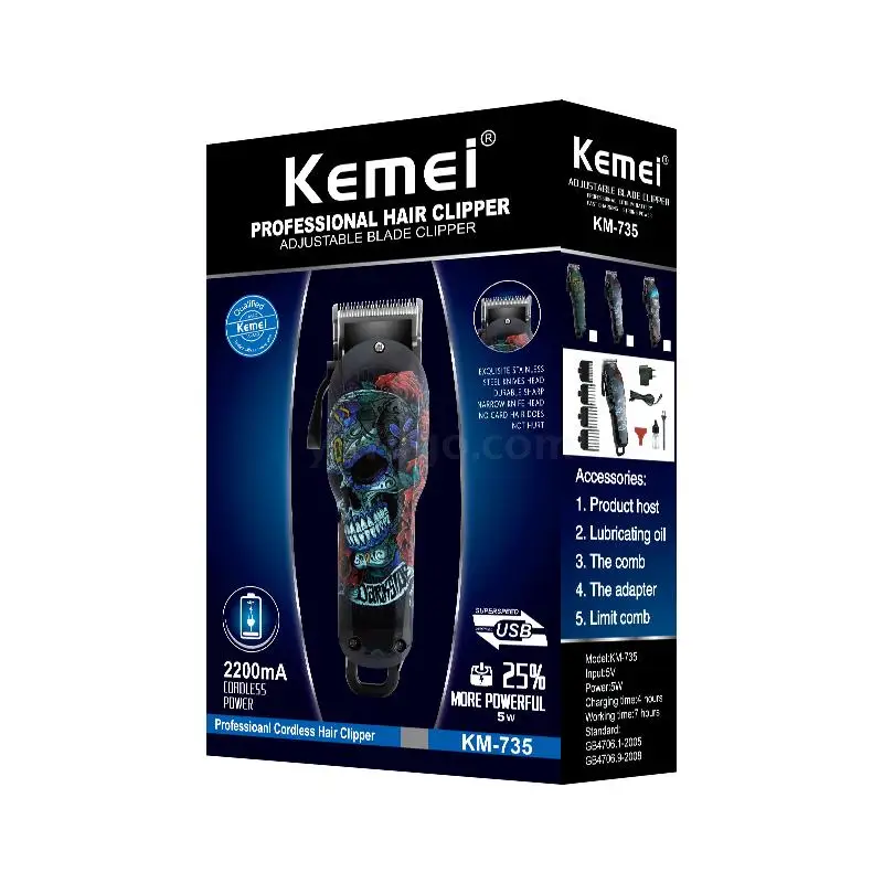 Kemei Cordless hair clipper professional hair trimmer men electric powerful beard hair cutting machine lithium battery 100v-240v thumbnail 5