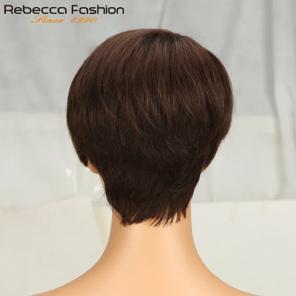 1B Pixie Short Cut Colored Straight Human Hair Wigs With Bangs Fringe Full Machine Made Wigs For Women Brazilian Natural Black thumbnail 3
