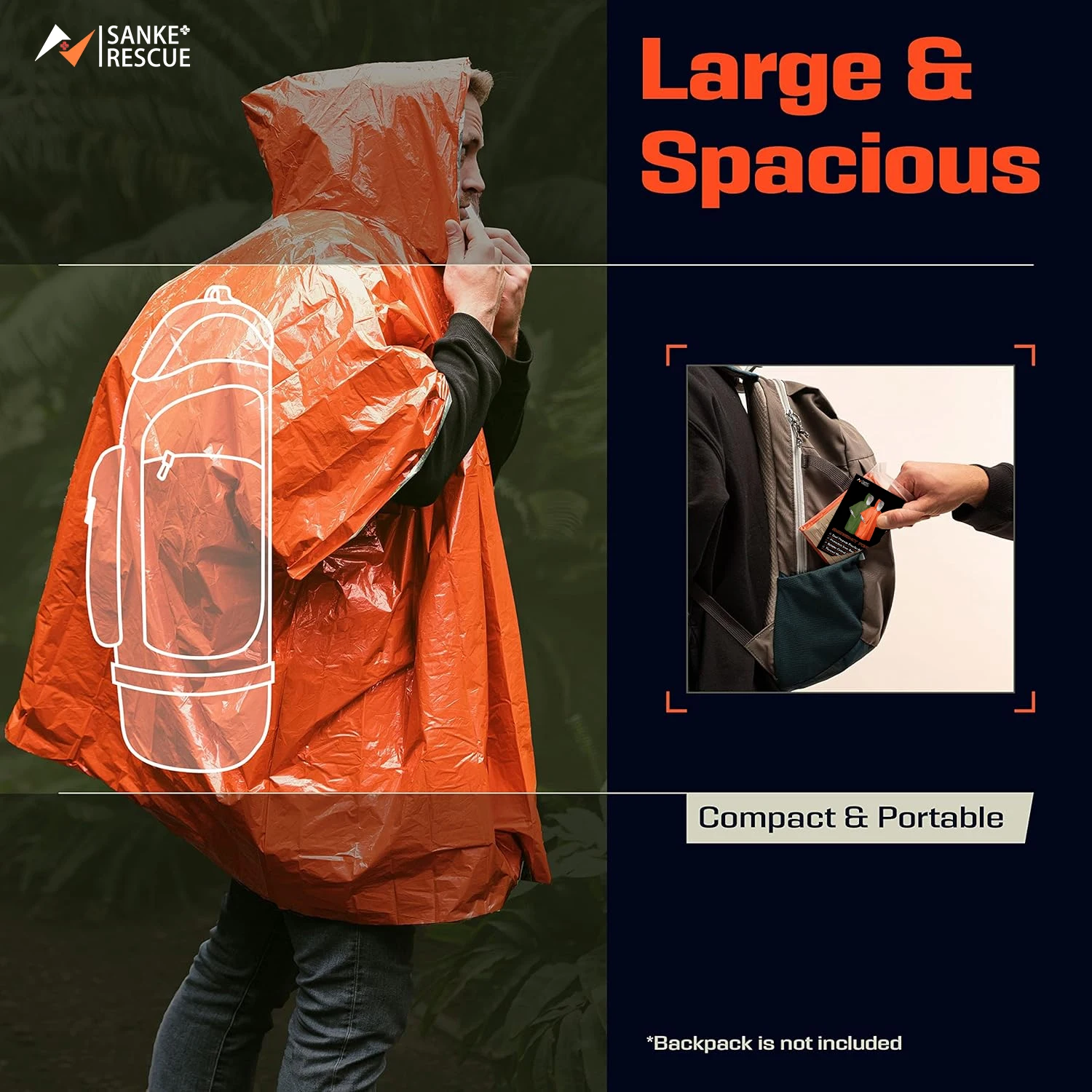 Emergency Rain Poncho Thermal Blanket Poncho Weather Proof Outdoor Survival Camping Gear Survival Gadgets thumbnail 6