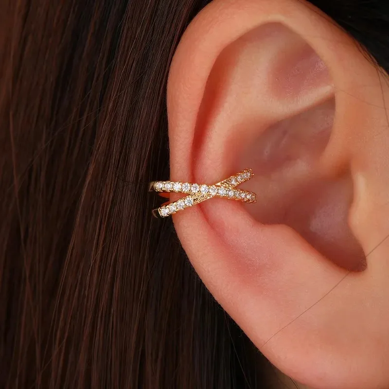 1pc 2024 Metal Zircon Ear Cuff Ear Clip for Women No Pierced C-Shaped Geometric Small Earcuff Ear Wrap Earcuff Clips Jewelry
