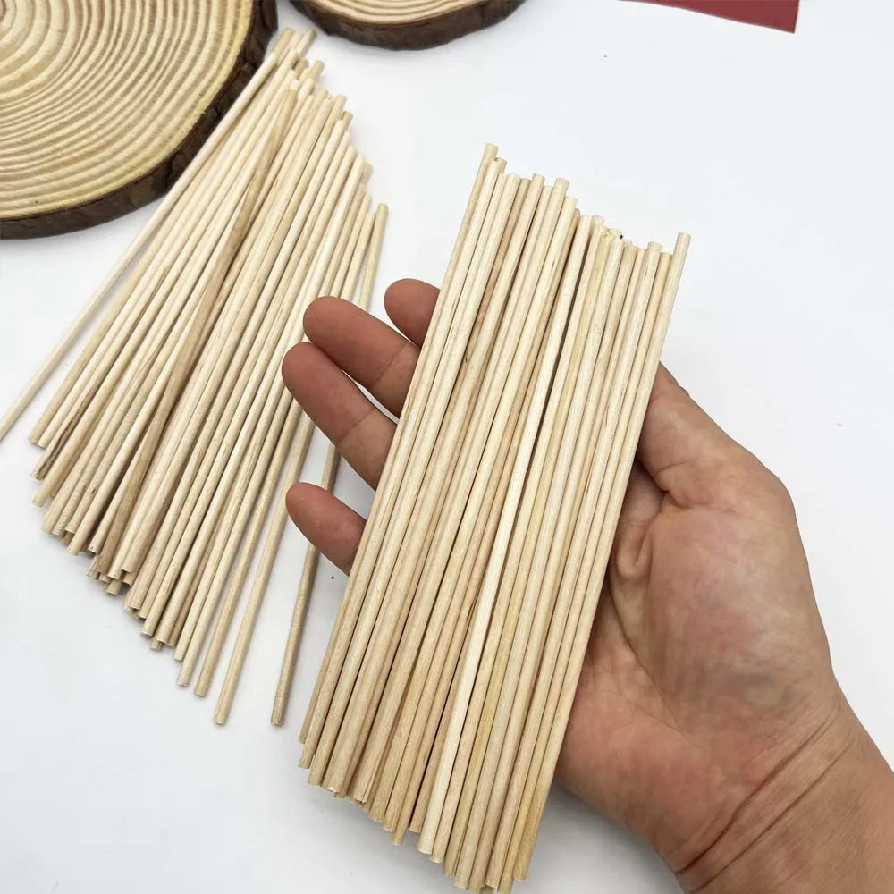 100Pcs Round Wooden Stick DIY Handmade Building Model Material Solid Wood Stick Small Easter Gift Woodworking Tools thumbnail 3