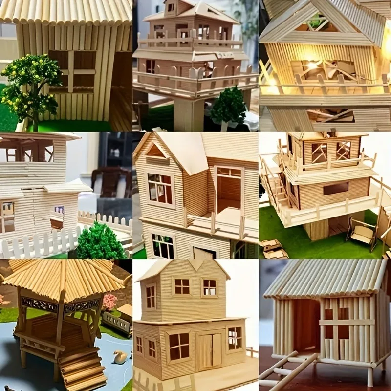 100Pcs Round Wooden Stick DIY Handmade Building Model Material Solid Wood Stick Small Easter Gift Woodworking Tools thumbnail 2