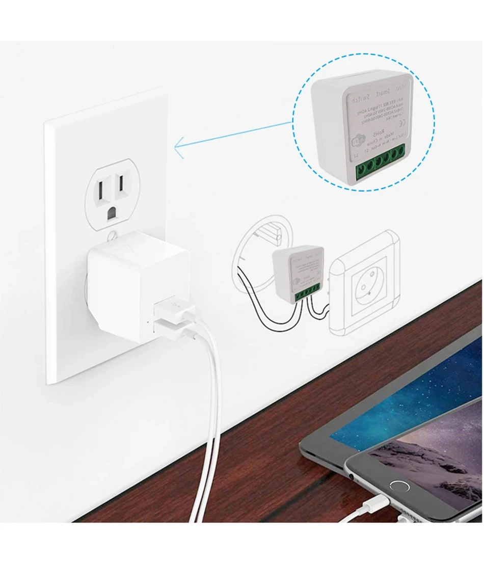 Mini Wifi Smart Switch 2 Way Control Tuya 16A DIY Light Switches Alexa Yandex Alice Smart Google Home APP Voice Control thumbnail 4
