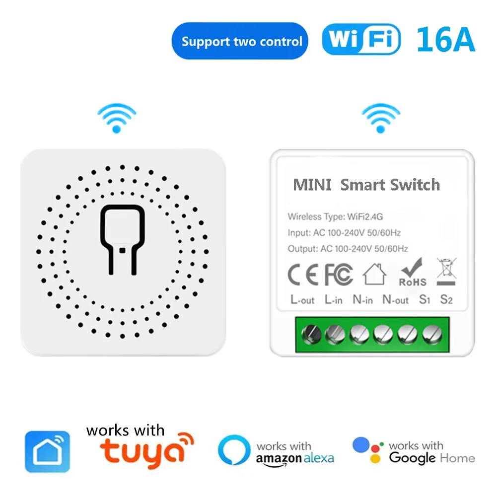 Mini Wifi Smart Switch 2 Way Control Tuya 16A DIY Light Switches Alexa Yandex Alice Smart Google Home APP Voice Control