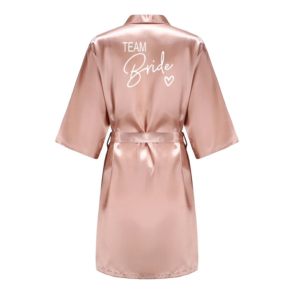 Wedding Party Team Bride Robe Kimono Satin Pajamas Bridesmaid Bathrobe With White Letters YE8171 thumbnail 3