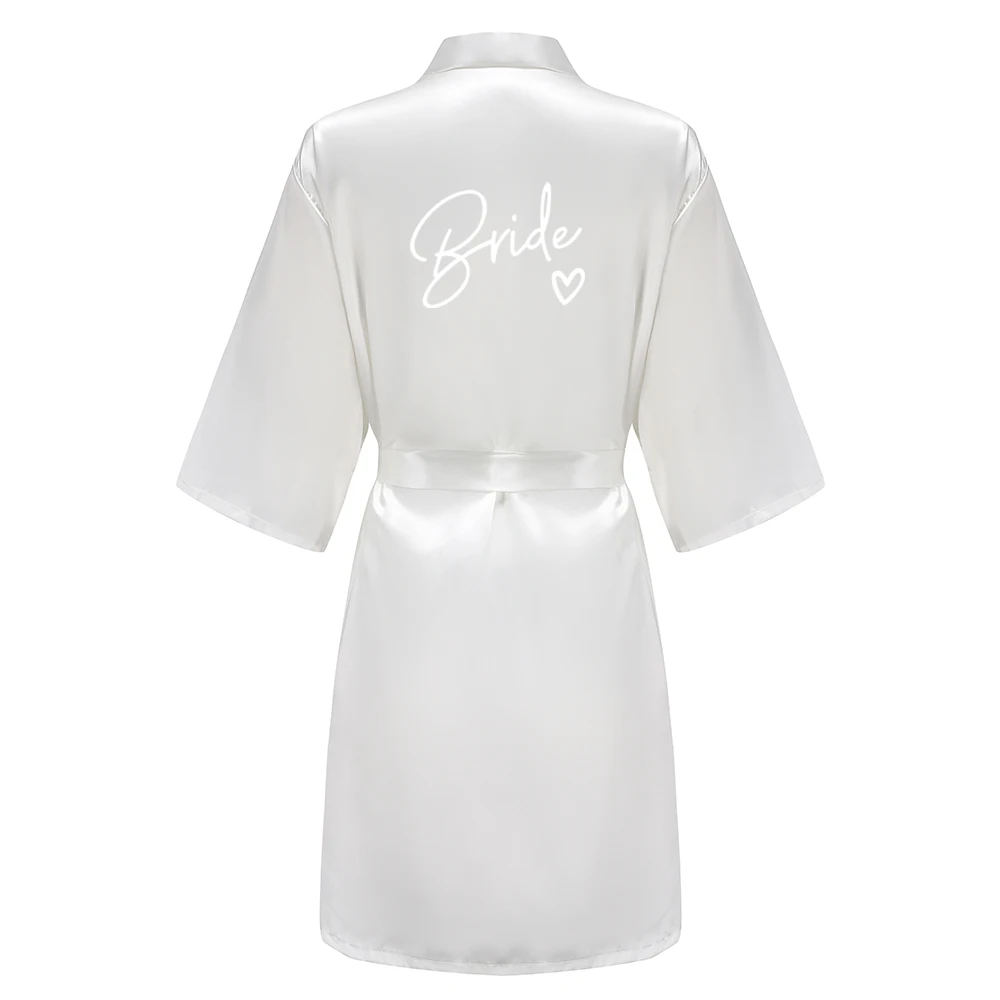Wedding Party Team Bride Robe Kimono Satin Pajamas Bridesmaid Bathrobe With White Letters YE8171 thumbnail 2