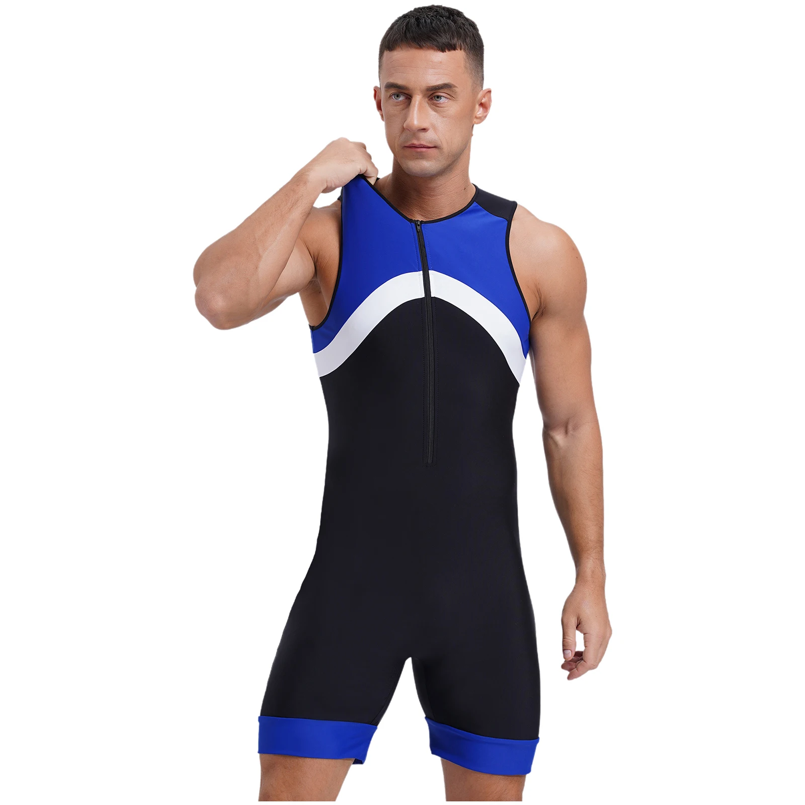 Mens Sleeveless One Piece Wetsuit Swimsuit Patchwork Swimwear Athletic Zipper Surfing Diving Suit Bathing Suit thumbnail 2
