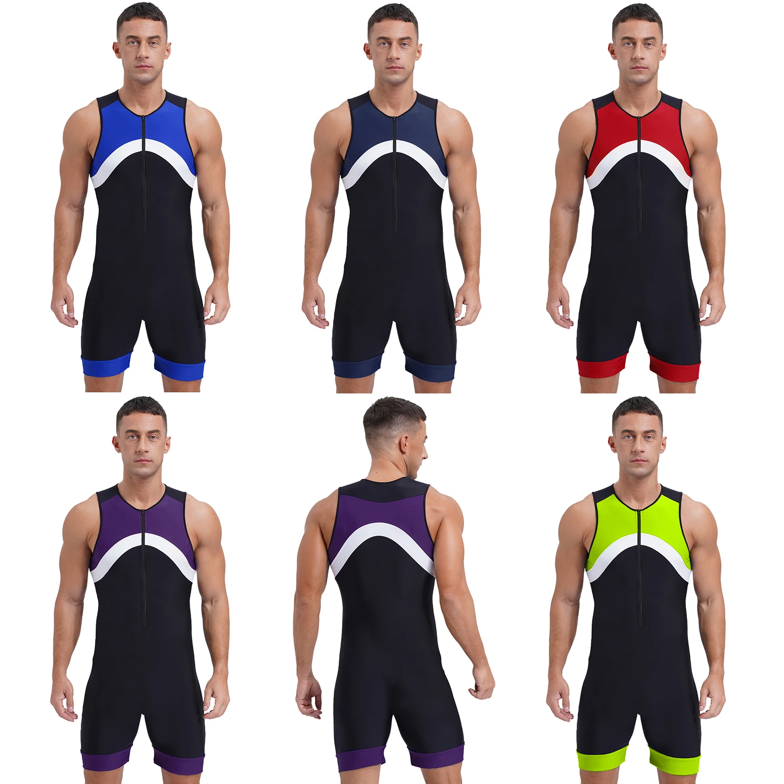Mens Sleeveless One Piece Wetsuit Swimsuit Patchwork Swimwear Athletic Zipper Surfing Diving Suit Bathing Suit thumbnail 5
