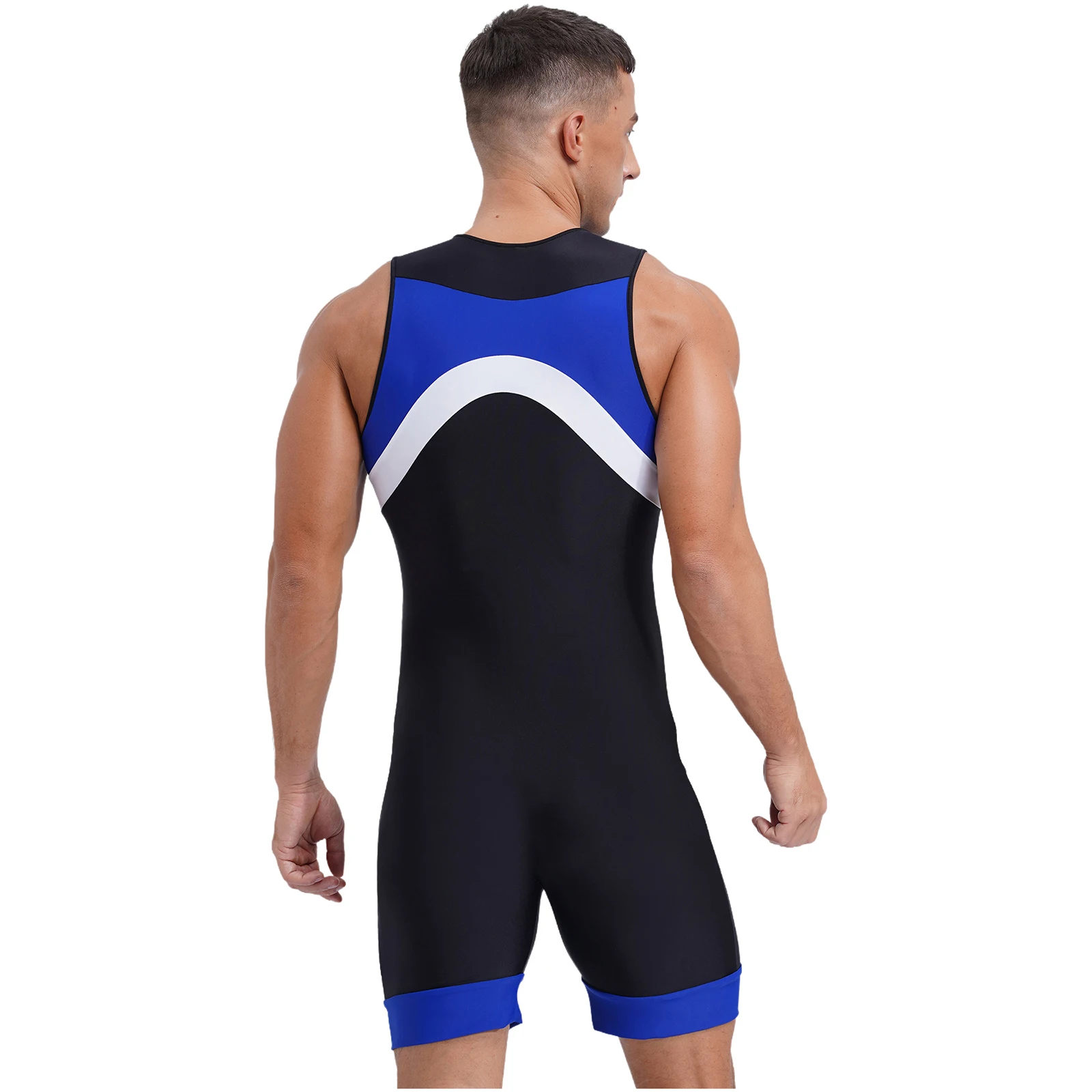 Mens Sleeveless One Piece Wetsuit Swimsuit Patchwork Swimwear Athletic Zipper Surfing Diving Suit Bathing Suit thumbnail 4