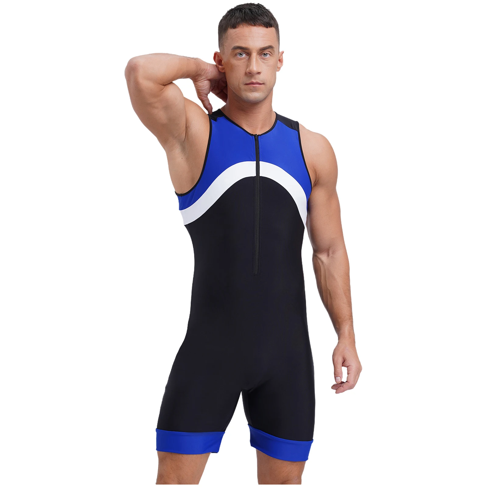 Mens Sleeveless One Piece Wetsuit Swimsuit Patchwork Swimwear Athletic Zipper Surfing Diving Suit Bathing Suit thumbnail 3