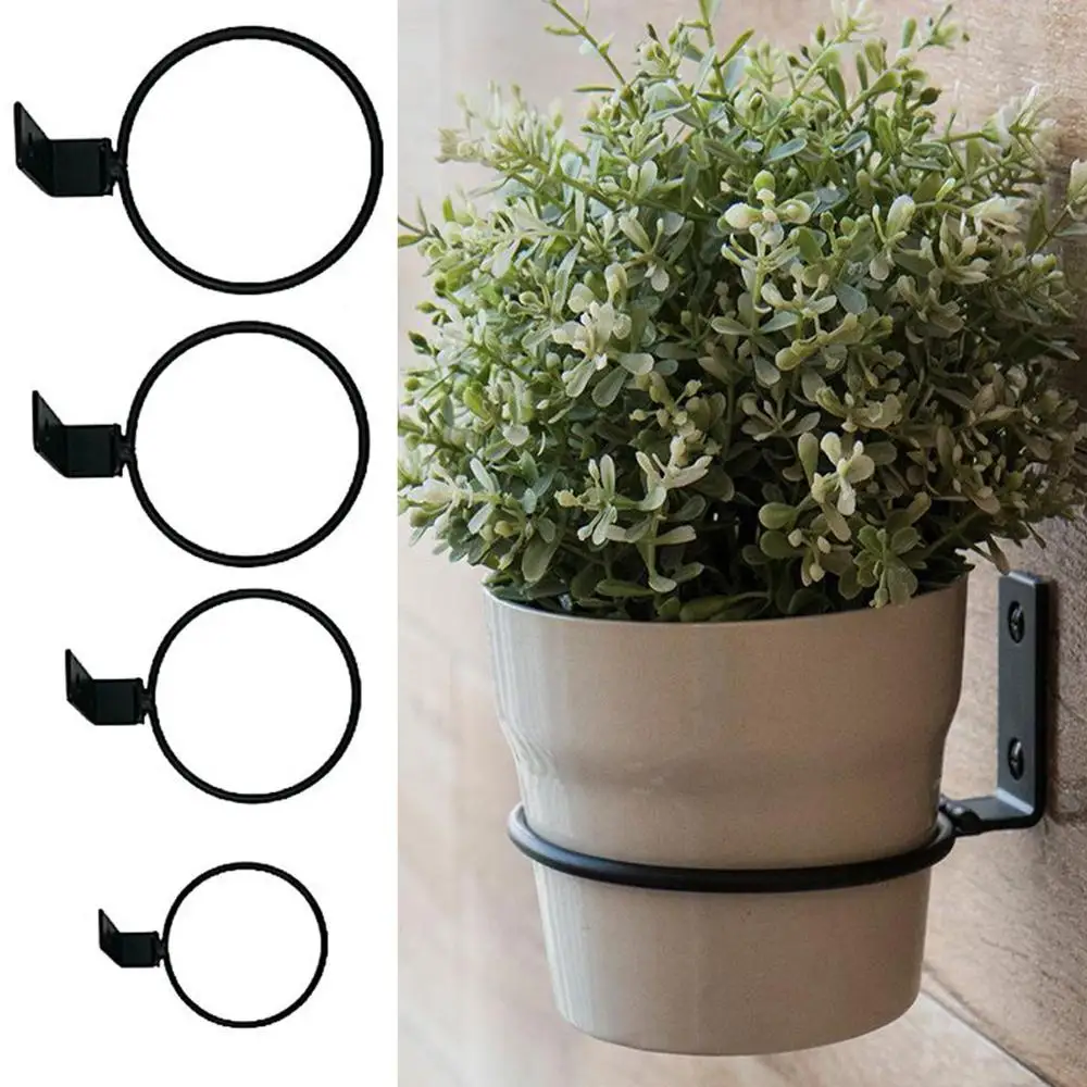 Metal Flower Pot Holder Ring Railing Wall Mounting Planter Pot Stand Stylish Sturdy Planter Rack For Office Outdoor Decor thumbnail 4